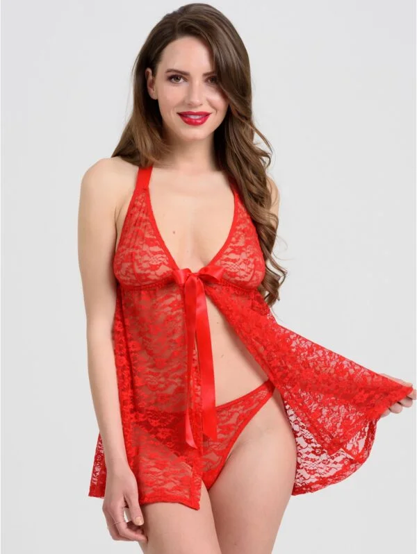 BellesHoney Plus Size Unwrap Me Red Lace Babydoll