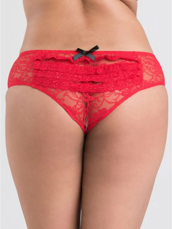 BellesHoney Red Crotchless Lace Ruffle-Back Panties