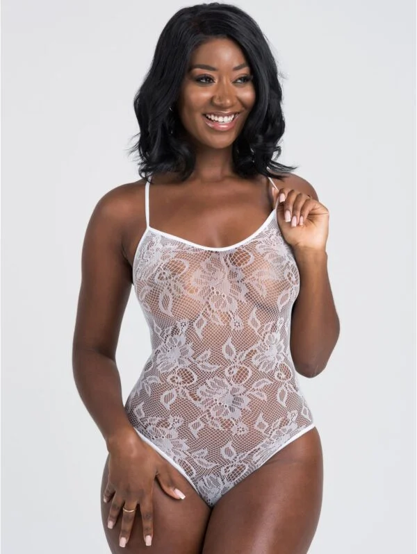 BellesHoney Plus Size White Crotchless Lace Spaghetti Strap Teddy