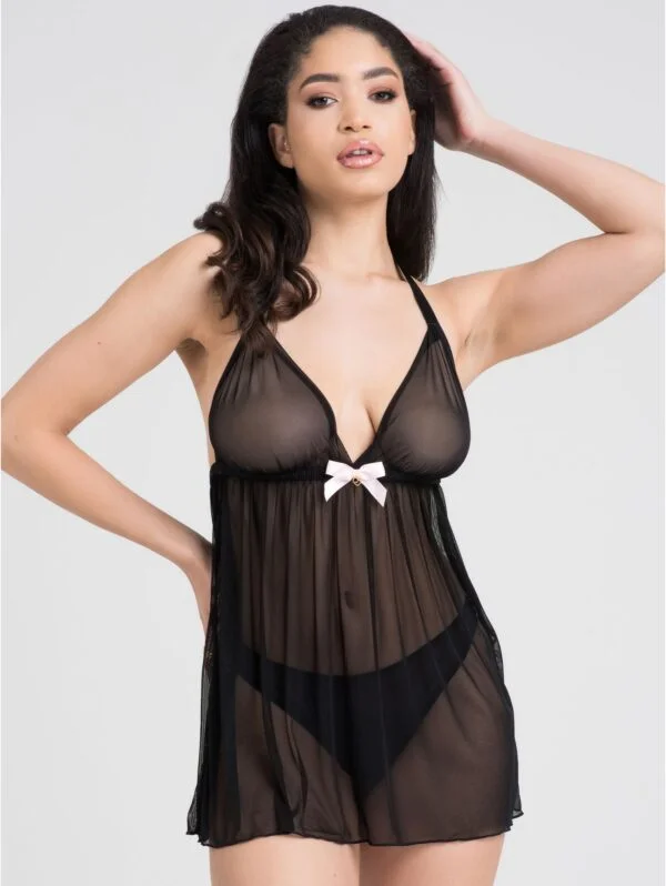 BellesHoney Plus Size Barely There Sheer Black Babydoll Set