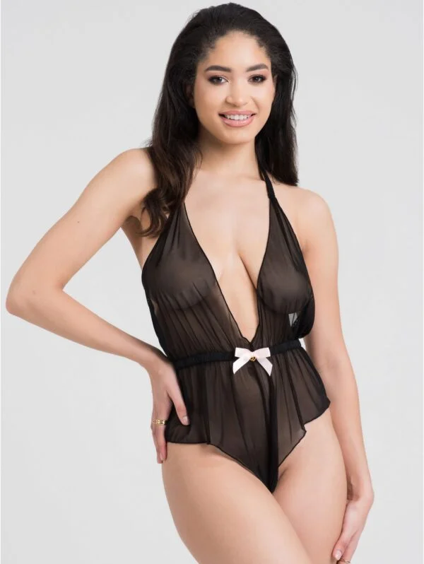 BellesHoney Plus Size Barely There Sheer Black Crotchless Teddy