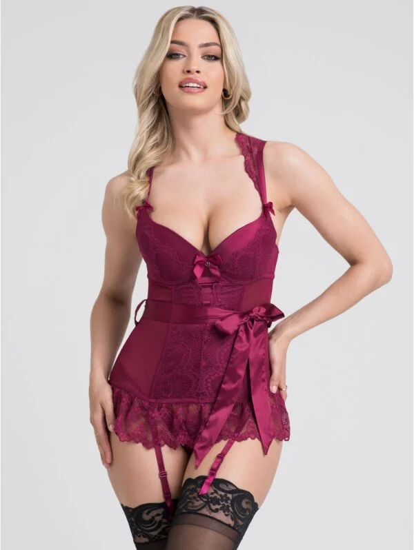 BellesHoney Plus Size Moonlight Wine Plunge Basque Set