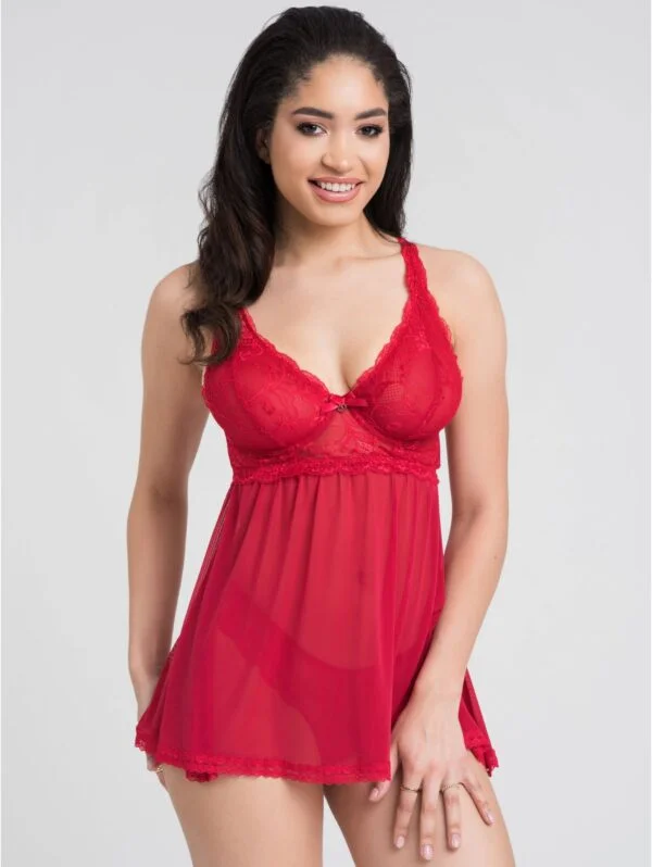 BellesHoney Plus Size Love Me Lace Red Soft Cup Babydoll Set