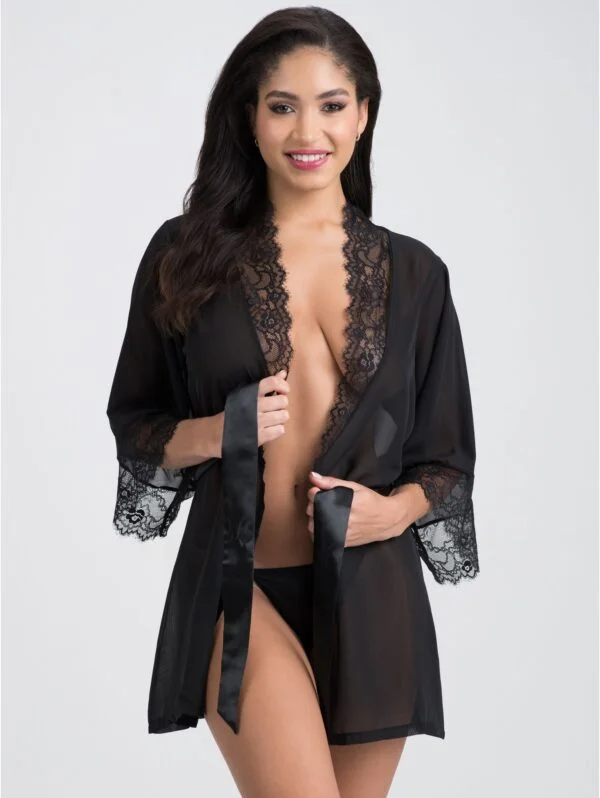 BellesHoney Plus Size Barely There Sheer Black Robe