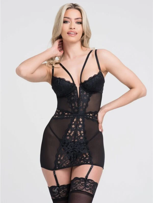 BellesHoney Plus Size Parisienne Black Lace Plunge Chemise