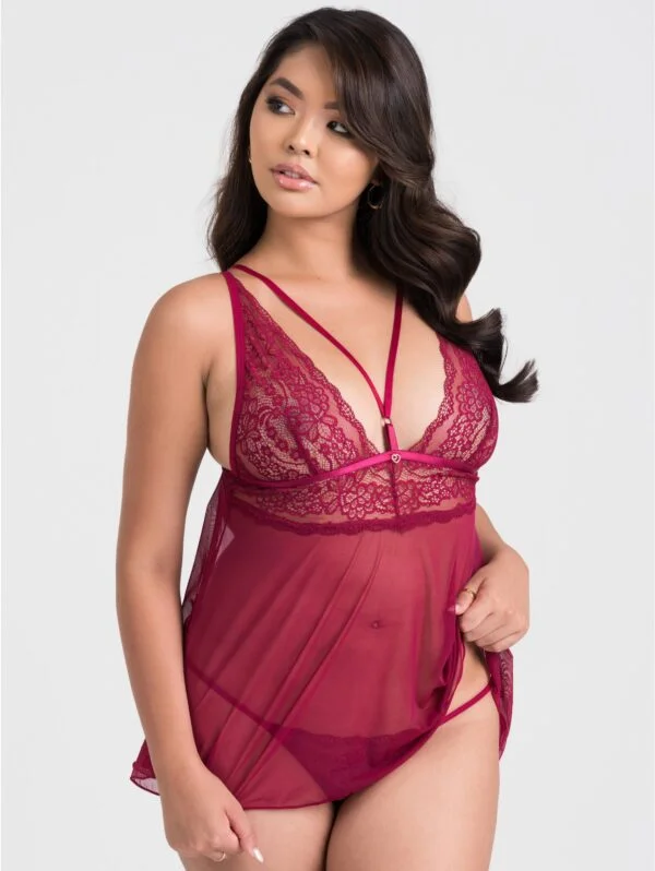 BellesHoney Plus Size Late Night Liaison Wine Lace Babydoll Set