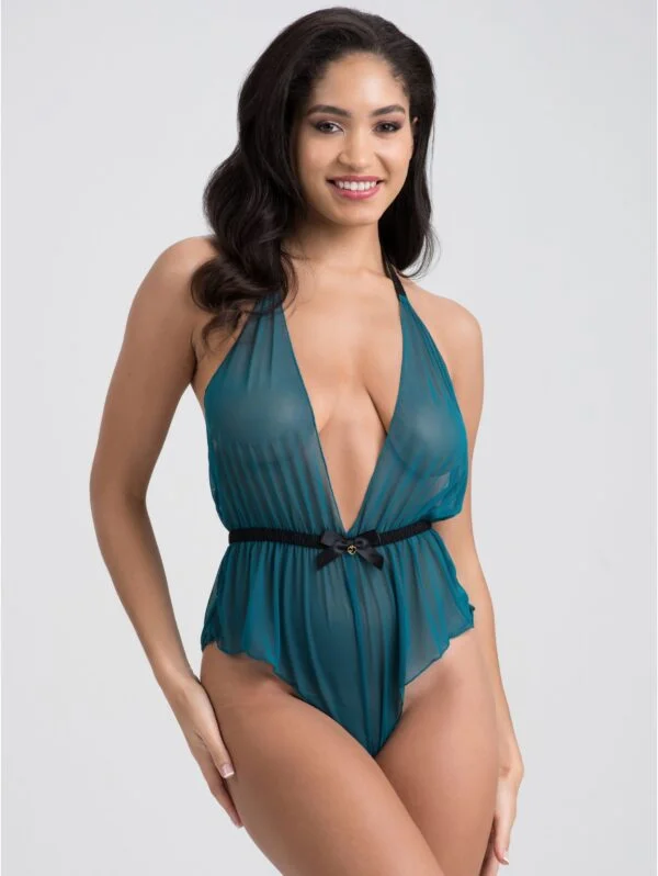 BellesHoney Plus Size Barely There Sheer Green Crotchless Teddy