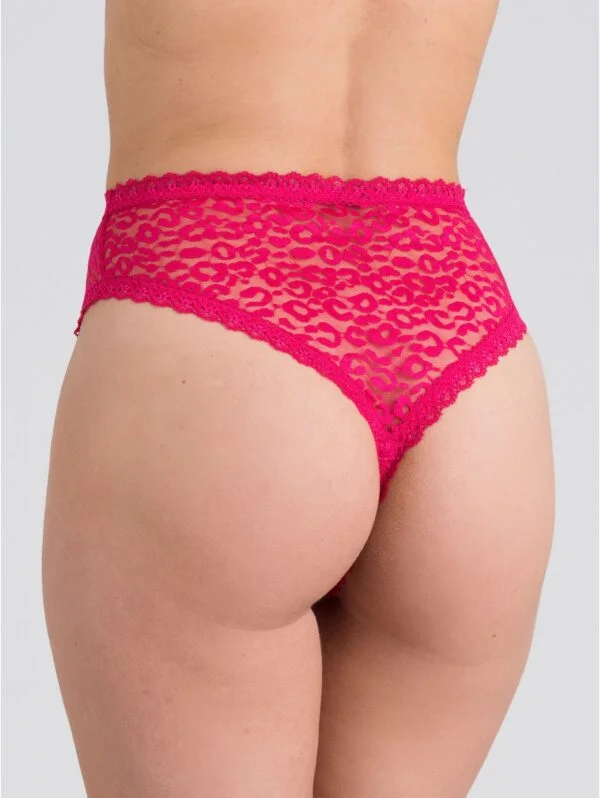 BellesHoney Pink High-Waisted Leopard Lace Thong