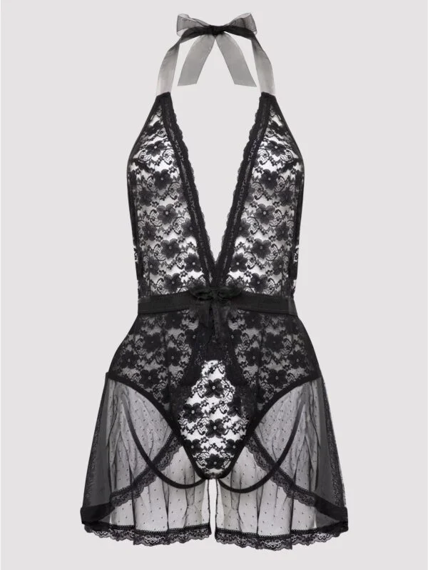 BellesHoney Peony Black Sheer Mesh and Lace Crotchless Teddy