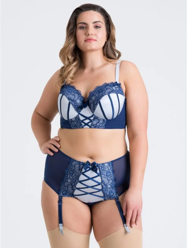 BellesHoney Plus Size Boudoir Belle Navy Blue Push-Up Longline Bra Set