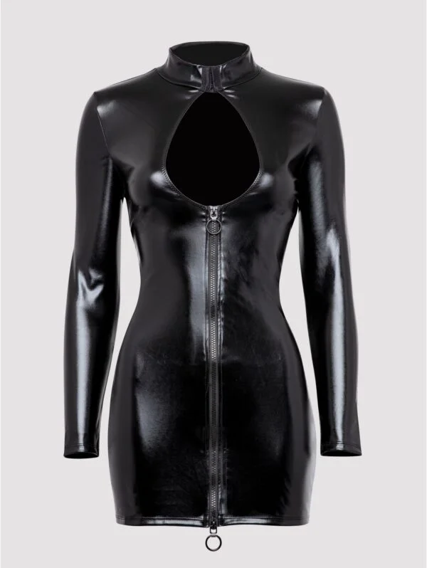 BellesHoney Plus Size Fierce Wet Look Long Sleeve Cut-Out Mini Dress