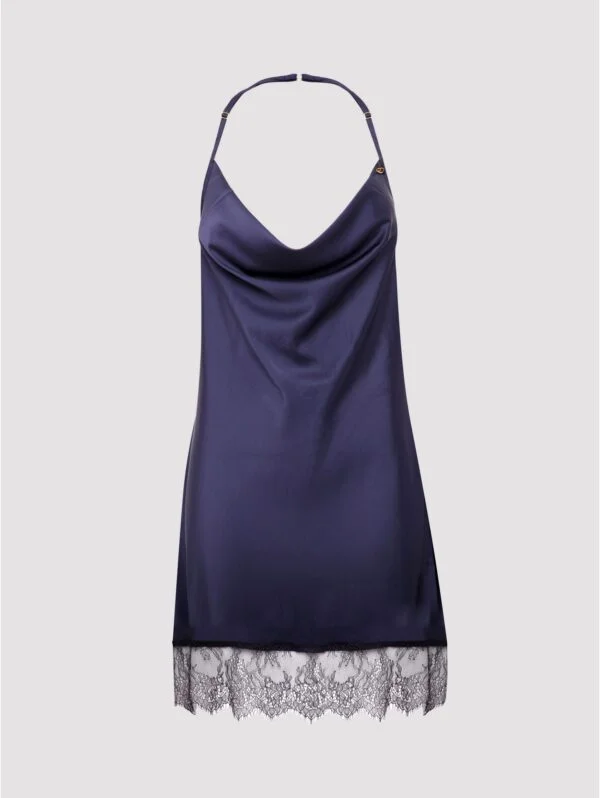 BellesHoney Plus Size Dark Orchid Navy Satin and Lace Chemise
