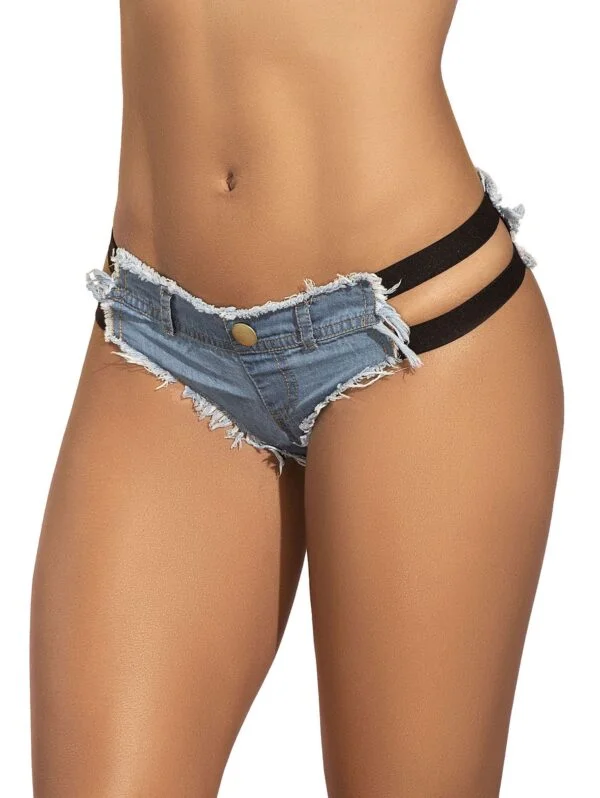 Mapale Denim Elastic Side Frayed Booty Shorts