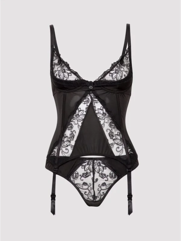 BellesHoney Lotus Black Sheer Embroidered Basque Set