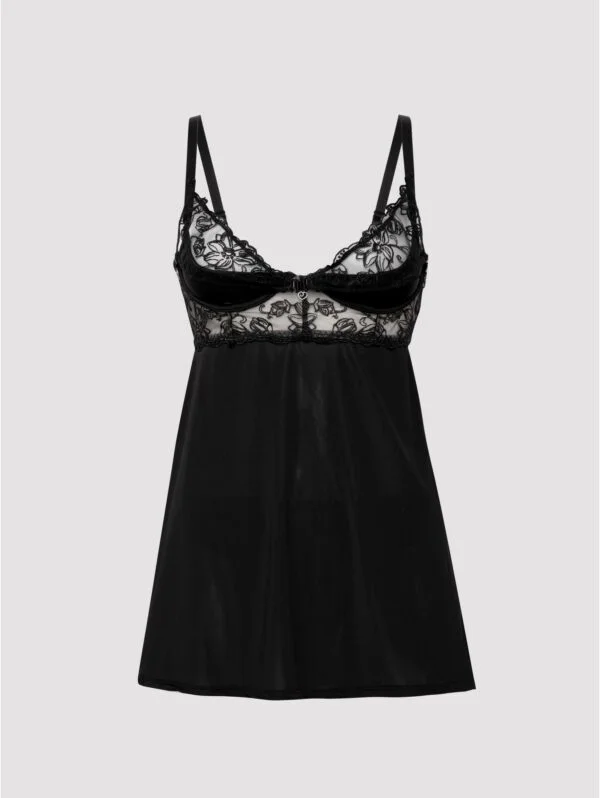 BellesHoney Lotus Black Sheer Embroidered Chemise Set