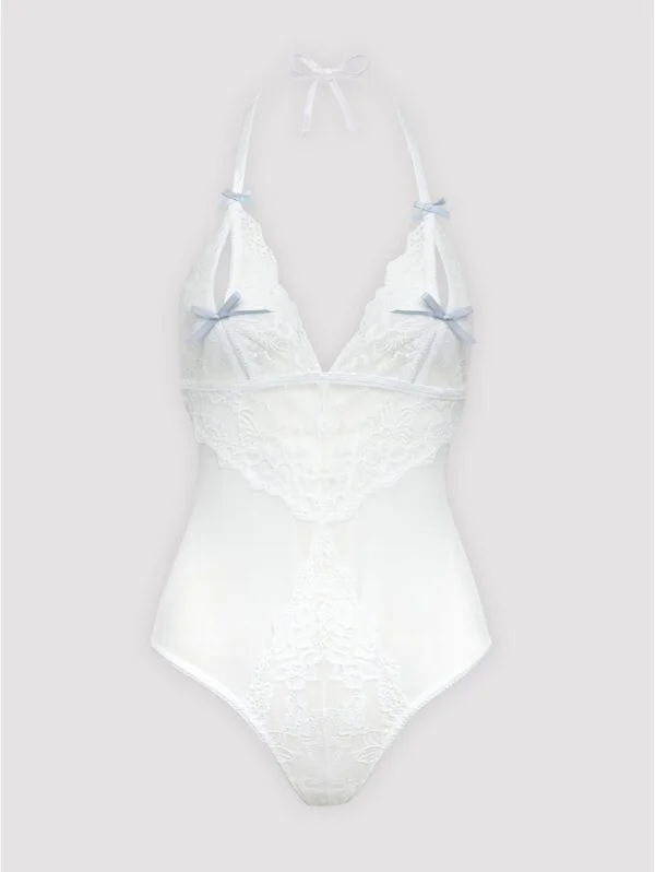 BellesHoney Plus Size Peek-a-Boo White Lace Teddy