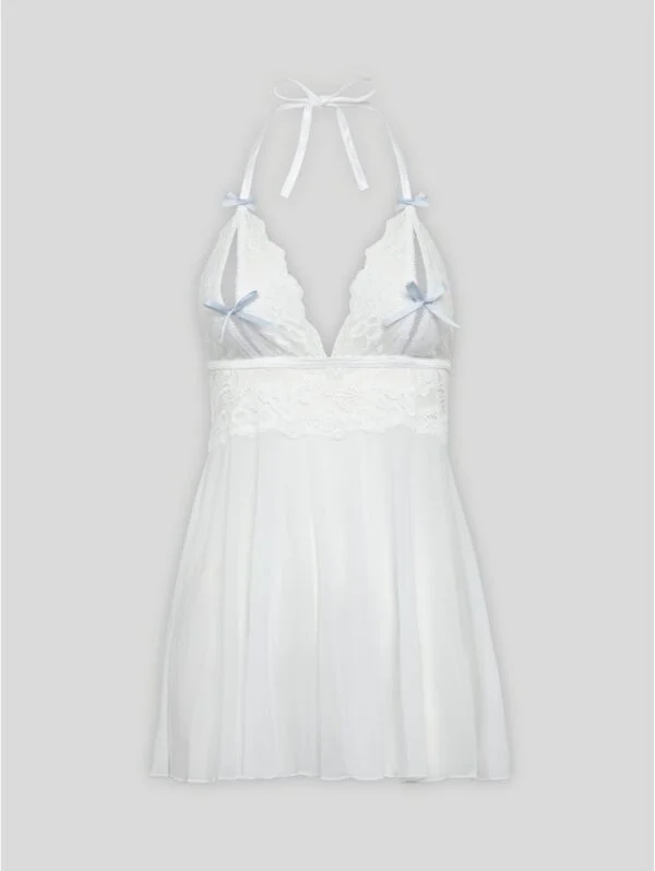 BellesHoney Plus Size Peek-a-Boo White Lace Babydoll Set