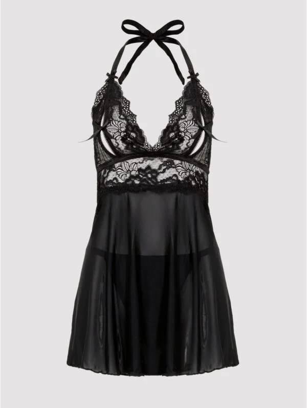 BellesHoney Peek-a-Boo Black Lace Babydoll Set