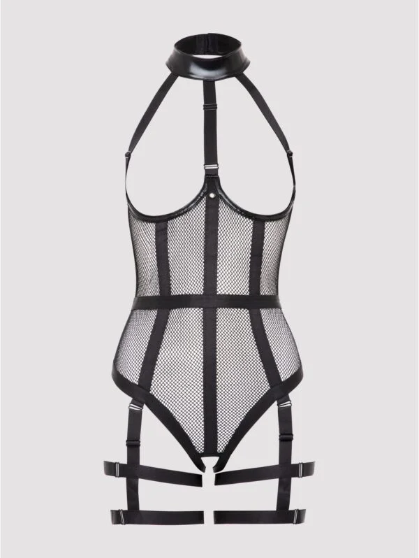 BellesHoney Plus Size Fierce Siren Fishnet and Wet Look Open-Cup Teddy