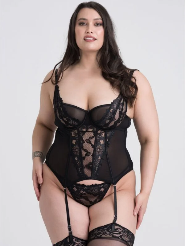 BellesHoney Plus Size Lavish Black Lace Basque Set