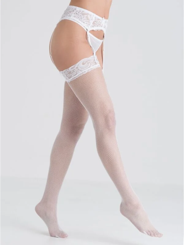 BellesHoney Plus Size White Fishnet Lace Top Stockings