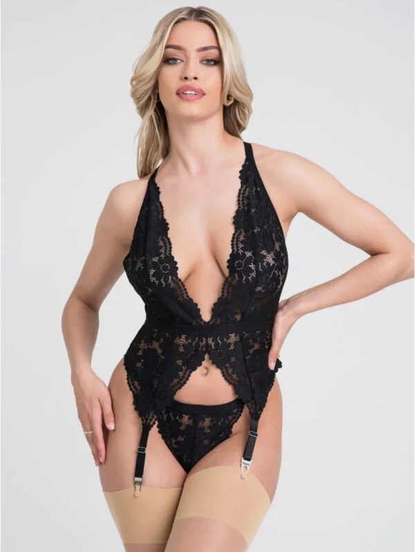 BellesHoney Plus Size Mindful Black Recycled Lace Bustier Set