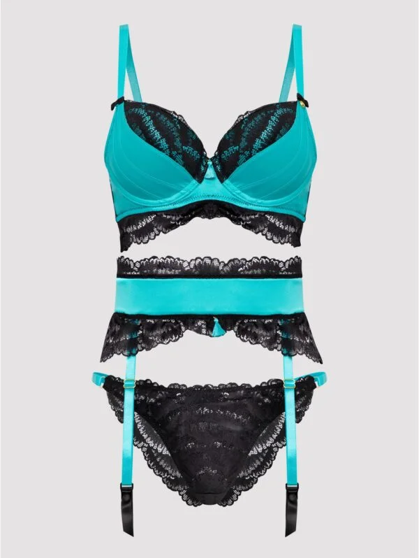 BellesHoney Plus Size Empress Blue Satin and Lace Bra Set