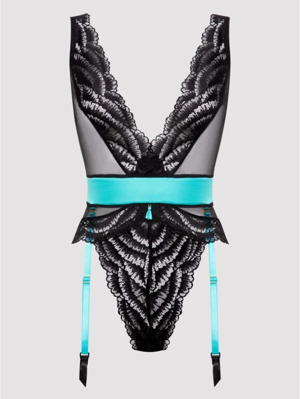 BellesHoney Plus Size Empress Blue Satin and Lace Teddy