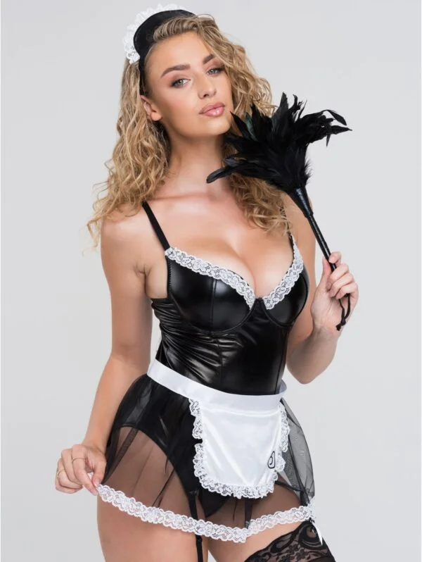 BellesHoney Fantasy Plus Size Deluxe Wet Look French Maid Costume