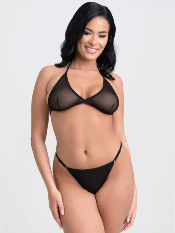BellesHoney Plus Size Black Sheer Mesh Crotchless Bra Set