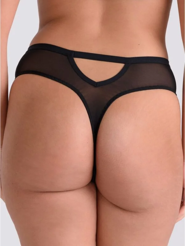 BellesHoney Plus Size Black Sheer Mesh High-Waisted Thong
