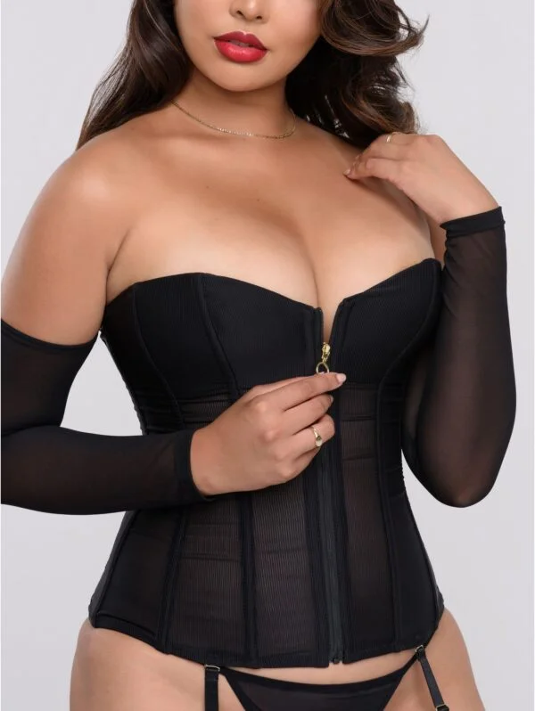 BellesHoney Plus Size Secret Silhouette Black Steel-Boned Long Sleeve Corset