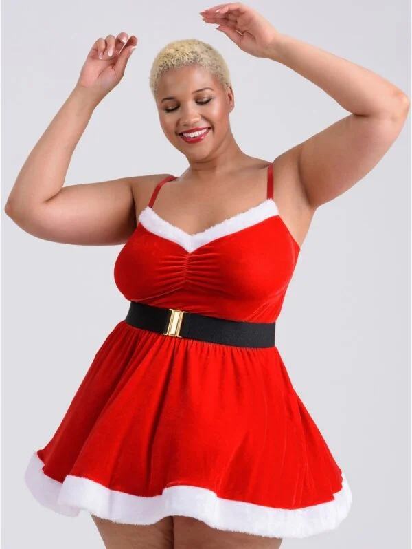 BellesHoney Fantasy Plus Size Santa Flirty Red Velvet Dress