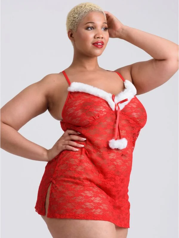 BellesHoney Fantasy Red Santa Lace Chemise Set
