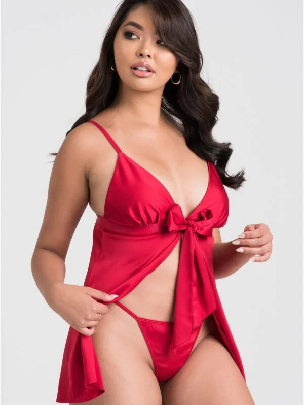 BellesHoney Plus Size Unwrap Me Red Satin Babydoll Gift Set