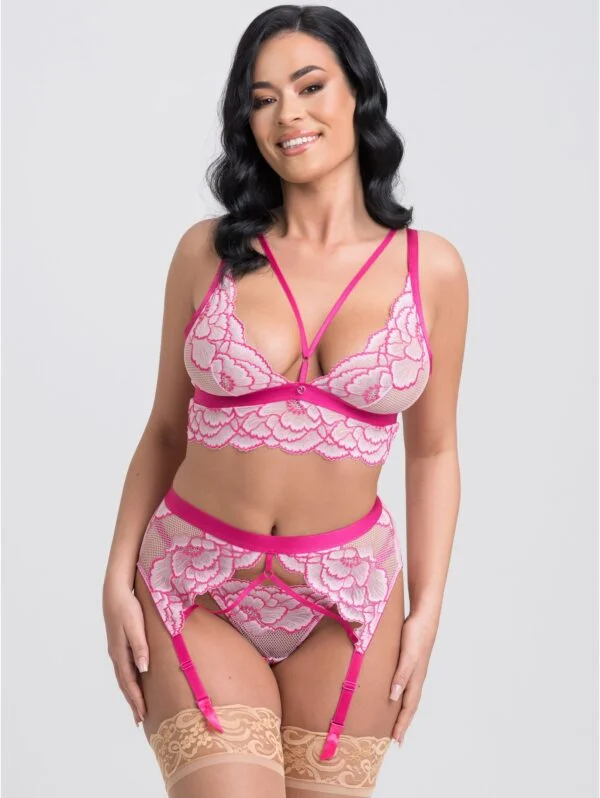 BellesHoney Plus Size Tiger Lily Pink Lace Bra Set