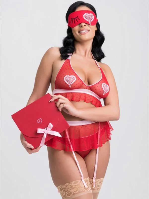 BellesHoney Plus Size Sweet Love Red Bra Set and Eye Mask