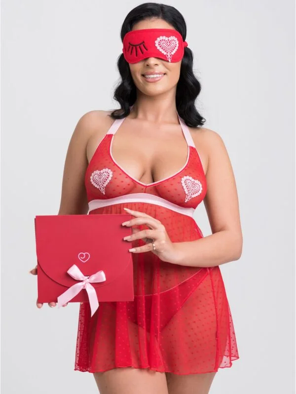 BellesHoney Sweet Love Red Babydoll Set and Eye Mask