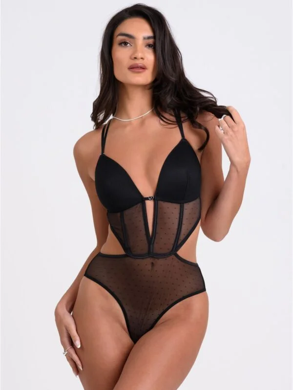 BellesHoney Secret Noir Sheer Spot Mesh Teddy