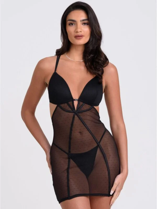 BellesHoney Plus Size Secret Noir Sheer Dot Mesh Dress