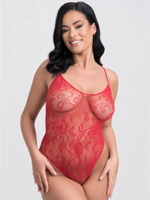 BellesHoney Plus Size Red Crotchless Lace Spaghetti Strap Teddy