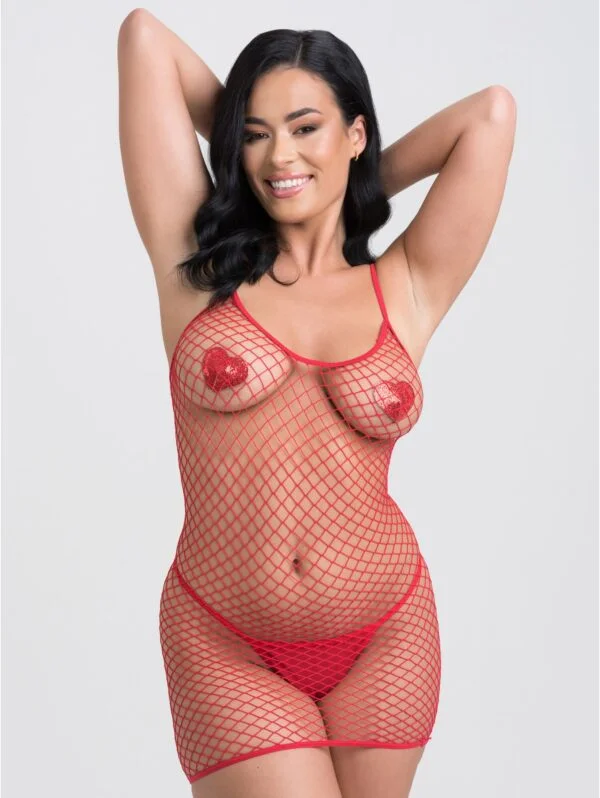BellesHoney Plus Size Red Fishnet Mini Dress