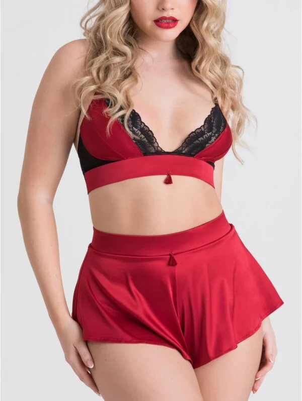 BellesHoney Plus Size Empress Red Satin Bra and Shorts Set