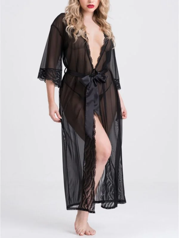 BellesHoney Plus Size Empress Black Mesh Long Robe