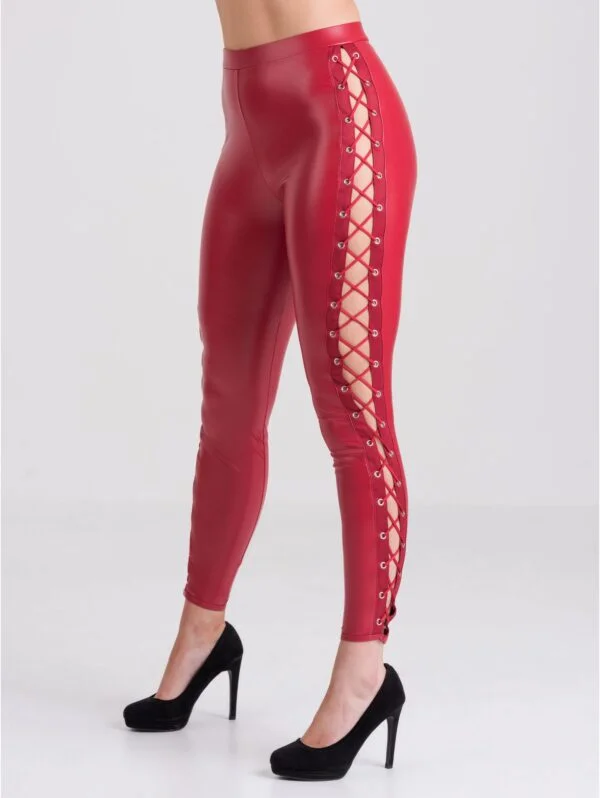 BellesHoney Fierce Leather Look Lace-Up Red Leggings