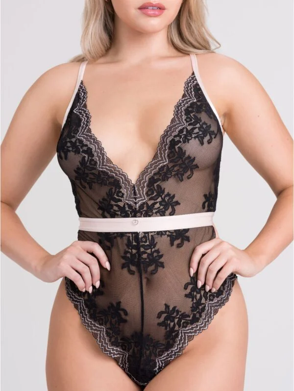 BellesHoney Plus Size Lustrous Lace Sheer Black Teddy