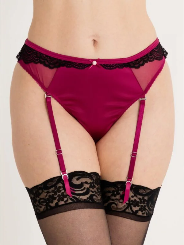 BellesHoney Satin Romance Purple High-Waisted Crotchless Garter Thong