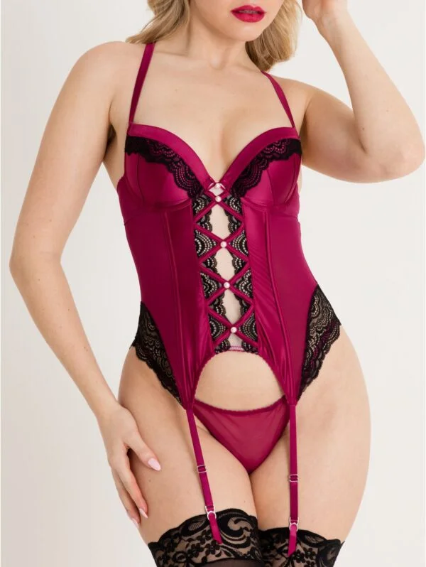 BellesHoney Plus Size Satin Romance Purple Basque Set