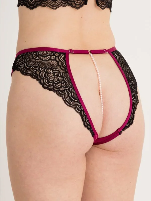 BellesHoney Plus Size Satin Romance Black Open-Back Pearl Crotchless Knickers