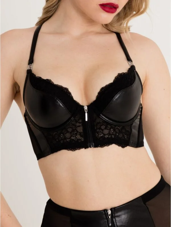 BellesHoney Plus Size Fierce Wet Look and Lace Zip-Up Bra